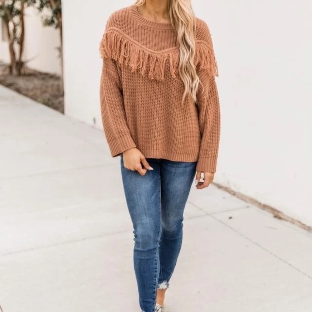 Light Brown Fringe Sweater- M